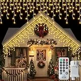 CCILAND Eisregen Lichterkette Außen, 14M 360 LED Lichterkette Weihnachten Eisregen mit Fernbedienung Timer, Wasserdicht 8 Modi Weihnachtslichterkette für Haus Balkon Veranden Party-Warmweiß