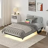 MAHANCRIS Bettgestell 90 x 200 cm, Bettrahmen mit Ladestation und LED-Streifen, Bettgestell aus Metall, Schwebender Bettrahmen, Doppelbett, Einzelbett,für Schlafzimmer Gästezimme, Schwarz ABFBK536UE01