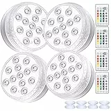 ALED LIGHT Unterwasser LED RGB Lichter, 4 Stück 13 LED Wasserdichte LED Leuchten Multi Farbwechsel Teichbeleuchtung mit Fernbedienung, 4 x Saugnapf, LED Licht für Vase Base Pool Fisch Tank Dekoration