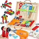 Werkzeugkoffer Kinder Werkzeug - Montessori Spielzeug ab 3 Jahre mit Bohrmaschine Kinder Spielzeug ab 3 Jahre Junge Mädchen Motorik Holzspielzeug Lernspiele Geschenk Junge 3 4 5 Jahre (44 STK)