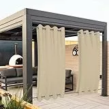 Clothink Outdoor Vorhang Ösen Oben Unten Anti-Verblassen Windschutz Sonnenschutz Sichtschutz Wetterfest, Terrasse Balkon Pergola (Beige, 132x245cm)