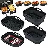 Alyvisun 4 Stück Airfryer Silikon Basket Wiederverwendbar Backform Air Fryer Silikonformen Rechteckig Einsatz Heissluftfritteuse Zubehör Mold, Silicone, Schwarz