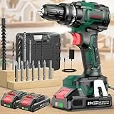 Akkuschrauber Bürstenlos 21V, CEEIGOO Akku Bohrschrauber Set mit 2 Akkus 2.0Ah, 42N.m Akku Bohrmaschine, 2 Gang, 18+1 Drehmomentstufen, LED Licht, 14tlg Zubehöre Set für Garten DIY Projekt