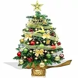 60cm Mini Weihnachtsbaum mit LED Beleuchtung,Kleiner Künstlicher Weihnachtsbaum mit Beeren Weihnachtskugel Tannenzapfen Christbaumspitze Stern deko für Home Office Bar Esstisch Dekorationen