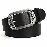 SUOSDEY Damen Ledergürtel Klassisch Schwarz Floral Pin Buckle Gürtel für Jeans Kleid Mode Gürtel schwarz