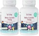 Beta Carotin 15 mg - 120 Softgels - 2,5 mg Retinoläquivalent (RAE) / 5000 I.E. Vitamin A, 4 Monats-Versorgung | Qualität aus Deutschland von ViVe Supplements (Packung mit 2)