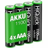 HiQuick Micro AAA Akku 1100mAh NiMH wiederaufladbare Batterien, 1200 Tech wiederaufladbare AAA Akkus, geringe Selbstentladung 1,2V AAA Batterien 4 Stück
