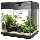 AQQA Aquarium-Starter-Set, 14 l, aus Glas, mit Filter und LED-Licht, 10 Farben, verstellbar, selbstreinigend, Nano, für Tropical Fish Betta