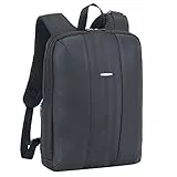 RIVACASE leichter Laptop Rucksack bis 14 Zoll – Stadtrucksack aus Polyester und Kunstleder mit extra gepolsterten Seiten - ein Fach für Dokumente und ein Tablet bis 10,1 Zoll / Schwarz