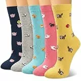 Chalier Cozy 5 Paar Damen Socken mit süßen Tiermotiven, bunte lustige Baumwoll-Halbhochsocken für Alltag, Geschenk für Damen, Einheitsgröße（Gelb）