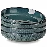 MALACASA Suppenteller 4er Set, 1570ml Große Suppenschalen Steingut Pastaschüssel Set, Φ24.1cm Breite und Flache Spaghetti Tiefteller, Nudelschalen, Große Salatschalen, Serie LYDIA Grün