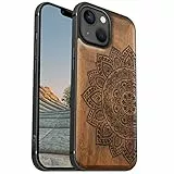 Carveit Magnetisch Hülle für iPhone 13 Mini [Elegante Nussbaum] [Weich TPU Stoßstange] Stoßfeste Handyhülle Kompatibel Magsafe mit 13mini Hülle Holz （Blumen-Mandala）