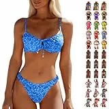 Generisch Bikini Damen Set Badeanzug Bedrucktes Push-Up-Bikini-Set für Damen, stilvoll und bequem (Blue, L)