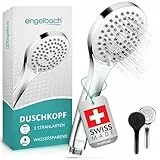 Engelbach® Duschkopf wassersparend – Hergestellt in der Schweiz | 3 Strahlarten: Sanfter Regen, Massage & Intensiv | Universal Duschbrause (9L/Min), Handbrause, Chrom