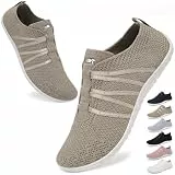 Wizshoe Barfuss Schuhe Damen Barfußschuhe Herren Fitnessschuhe Frauen Turnschuhe Laufschuhe Slip On Sneakers Hausschuhe Bequeme Sommerschuhe Straßenlaufschuhe Leicht Gymnastikschuhe Khaki 40EU