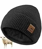 FORVEVO Mütze Herren Winter,Warme Beanie Wollmütze Damen mit Fleece Futter,Thermo Wintermütze Männer,Winddicht Strickmütze für Outdoor Skifahren Alltag(Schwarz)