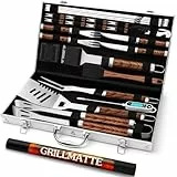 Grilliance 26 Stücke Edelstahl Grillzubehör Set Hochwertiger BBQ Grillbesteck Koffer Perfektes Grillwerkzeug Set für Männer Geschenk mit Tragbarer Aufbewahrungskoffer und Fleischthermometer Braun