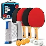 PRO-SPIN Tischtennisschläger Set - Mit Tischtennisnetz Für Jeden Tisch, Tischtennis bälle 3-Sterne, Tasche/Hülle | 4er-Set | Ausziehbares Mobiles Tischtennis Netz (Set für 4 Spieler, Rot)
