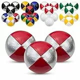 Juggle Dream 3X Pro Thud Jonglierbälle - Set mit 3 professionellen Jonglierbällen mit kostenlosem Online-Lernvideo, perfekt für Anfänger und Experten (Silber/Rot)