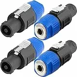 HAAMNING7 für Speakon Stecker auf Klinke 6.35mm Lautsprecher Adapter NL4FC, 4-poliger für Speakon-Stecker auf 1/4 Zoll TS-Buchse, Audio-Stecker für Neutrik für Speakon NA4LJ NA4LJX NL4MP, 4 Stück