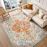 Livabliss Asmara Vintage Teppich 120x170 cm – Boho Kurzflor für Wohnzimmer & Esszimmer – buntes Muster in Rot, Orange, Blaugrün & Beige