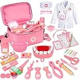 Mactoou Arztkoffer Kinder ab 3 Jahre, Doktorkoffer mit Stethoskop, Thermometer für Kinder, Zahnarzt Spielzeug Rollenspiele für Mädchen ab 3, 4, 5 Jahre
