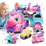 Lehoo Castle Spielzeug ab 2 Jahre Mädchen, LKW Auto Spielzeug für Kinder, Einhorn Geschenke für Mädchen, Kinderspielzeug ab 2 Jahre mit Licht und Musik