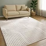 benuta Basic Teppich Claire - Creme 160x230 cm - Minimalistischer Wohnzimmerteppich im Geometrischen Retro-Stil - Pflegeleicht - Fußbodenheizung Geeignet