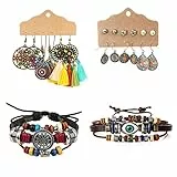 Aroncent 20PCS Schmuck Set für Damen Mädchen Vintage böhmischen Ohrring mit Kreise Wassertropfen Quasten Türkis, Sonne Mond Halskette, Türkis Ring (9 Paar Ohringe + 2 Armbänder)