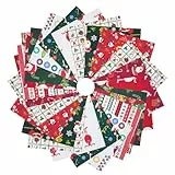 HO2NLE 24 Stück Weihnachten Baumwoll Stoff Quadrate 25 x 25cm Weihnachtsstoffe Stoff Patchwork Weihnachten zum Nähen DIY Basteln Handwerken