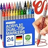 Artistro Acrylfarbenstifte, Kunstset, Acrylfarbenmarker mit Doppelspitze, Acrylmarker für Stoff, Leinwand, Stein, Glas, Holz, Papier, Heimwerken (Doppelspitze + fein, 24)