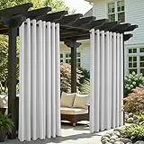 Clothink Outdoor Vorhang Wetterfest Mit Ösen, Outdoorvorhänge Wasserdicht Outdoor Gardinen Sonnenschutz Sichtschutz für Balkon Pergola Terrasse Veranda (255x215cm, 1 Stück, Grau-Weiß)