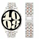 VISOOM 20mm Uhrenarmband kompatibel mit Samsung Galaxy Watch 7/6/5/4/FE Armband 40mm 44mm Damen, Glitzer Strass Bling Diamant Metall Armband für Galaxy Watch 4/6 Classic, Silber-roségold