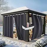 PLODAXE 2er Set Dicke Thermovorhang Kälteschutz Outdoor Vorhang Wetterfest mit ösen, Thermo Vorhang Gegen Kälte Outdoorvorhänge, Wärmeschutzvorhang für Terrasse Garten Balkon(H213 x B132 cm, Grau)