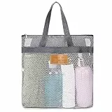 KALIONE Duschtasche, 1 Stück Duschtasche mit Griff, Tragbare Strandtasche, Netz-Duschkorb, große Kapazität, Reise-Duschtasche für Fitnessstudio, Duschraum, Strand, Reise-Toilettenartikel (grau)