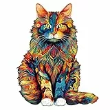 Holzpuzzle Erwachsene Maine Coon 300pcs, KAAYEE Puzzle Holz, Katze Wooden Puzzle Unregelmäßige Tierform Einzigartige Form Puzzleteile, 15+ (Maine Coon)