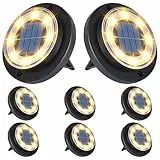 Flacchi Solar Bodenleuchten Aussen - Solarleuchten für Garten Außen mit 8 LEDs, Wasserdicht Led Solar Gartenleuchten, Solarlampen für Außen Rasen Auffahrt Gehweg Patio (Warmweiß, 8 Stück)