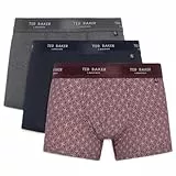 Ted Baker Herren-Boxershorts Dreierpack - Grau/blau/Sternblume Burgund - XL