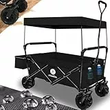 Miweba Bollerwagen faltbar MB-10 | Traglast 100 kg - Kinderwagen mit Dach - Handwagen faltbar - Transportwagen für Kinder - Wagen klappbar - Strandwagen - Gartenwagen - Faltwagen (Schwarz)