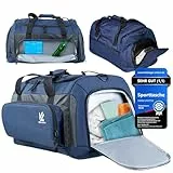 VL® Sporttasche mit Schuhfach, Nassfach & [Isoliertes Kühlfach] Saunatasche & Reisetasche für Damen & Herren Gym Bag, Gym Tasche, Fitnesstasche, Trainingstasche, Schwimmtasche 50 L Blau-Schwarz