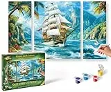 Schipper 609260927 Malen nach Zahlen – Segelschiff in der Südsee - Bilder malen für Erwachsene, inklusive Pinsel und Acrylfarben, Triptychon, 50 x 80 cm