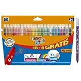 BIC Kids Filzstifte, bunt Lot de 18 + 6 gratuits mehrfarbig, 841803, 18 Stück (1er Pack)