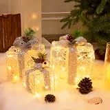 DELICHTER LED Weihnachtsdeko, 3PK Boxen weiß Acryl Weihnachten Boxen Lichter für Innen Außen beim Tannenbaum