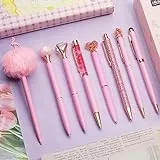 WEMATE Kugelschreiber-Set, Metall, Kristall, Diamant, Glitzer für Tagebuch, rosa Stift, glitzernd in schwarzer und blauer Tinte, hübsch, niedlich, ausgefallenes Geschenk für Frauen, Hochzeit, Schule,