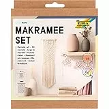folia 23719 - Makramee Set Boho, 10-teilig, Garn (natur beige), Garn (rose), Holzstab, Holzperlen, 100 % Baumwolle, mit Anleitung, zum Basteln und Knüpfen