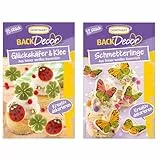 Günthart BackDecor 15 Glückskäfer und Kleeblätter sowie 12 Schmetterlinge aus weißer Kuvertüre SET, 2er Pack (1 x 31 g)