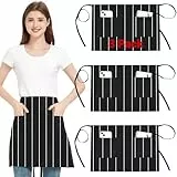 FunChaos 3 Stücke Taille Schürze mit 3 Taschen, Schwarz Weiß Kellnerin Kellner Schürzen Unisex, Wasserdicht Server Schürzen mit langen Riemen Bistro Schürze für Restaurant Arbeit Bar (71x46cm)