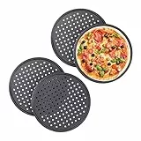 Relaxdays 10030761 Pizzablech, 4er Set, rund, gelocht, antihaft, Pizza & Flammkuchen, aus Stahl, Knusperblech, ∅ 32 cm, anthrazit