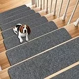 Aucuda 15 Stück Treppenstufen Matten, 76x20 cm Stufenmatten Selbstklebend für Holzstufen, Innen Rutschfest Treppenteppich für Treppenschutz, Treppenstufen Teppich für Ältere, Kinder und Haustiere,grau