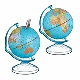 Relaxdays Spardose Globus 2er Set, drehbar, Spalt, Kinderspardose, Sparbüchse, Weltkugel, HxBxT: 16,5 x 14 x 13 cm, bunt